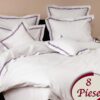 Ropa de cama blanca y lineas lilas/ 8 piezas
