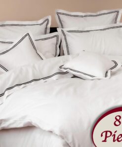 Ropa de cama blanca y lineas negras/ 8 piezas