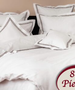 Ropa de cama blanca y lineas marrones/ 8 piezas