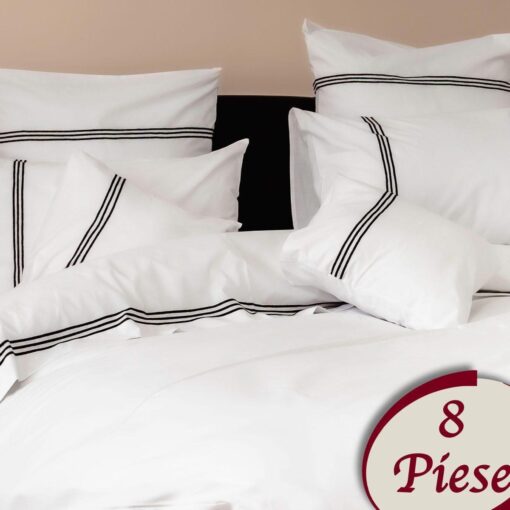 Ropa de cama blanca y lineas negras/ 8 piezas