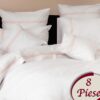 Ropa de cama blanca y lineas rosas/ 8 piezas