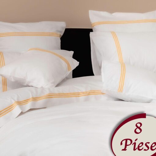 Ropa de cama blanca y lineas naranjas/ 8 piezas