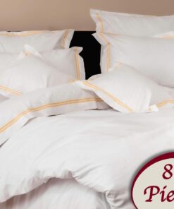 Ropa de cama blanca y lineas naranjas/ 8 piezas