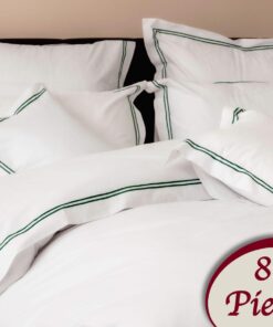 Ropa de cama blanca y lineas verdes/ 8 piezas