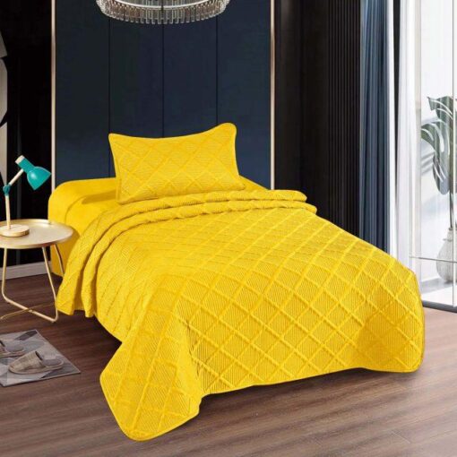 Colcha uni 1 persona+1 funda almohada/ color amarillo