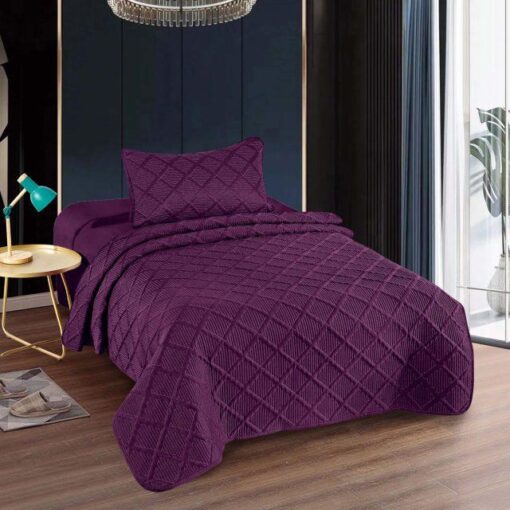 Colcha uni 1 persona+1 funda almohada/ color malva oscuro