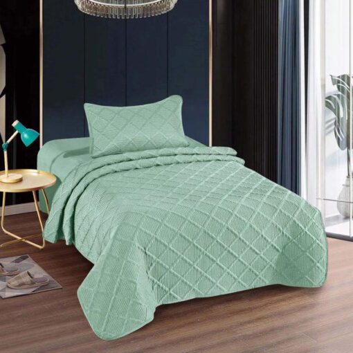 Colcha uni 1 persona+1 funda almohada/ color mint