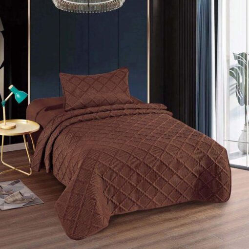 Colcha uni 1 persona+1 funda almohada/ color marron