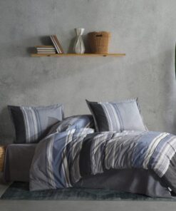 Ropa de cama gris oscuro y azul