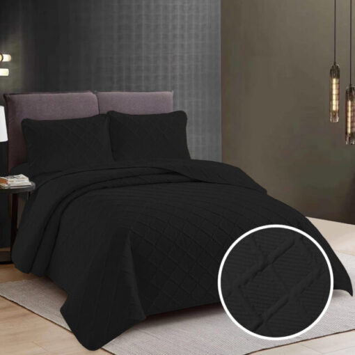 Colcha Uni 2 personas+2 fundas almohada/ Negra