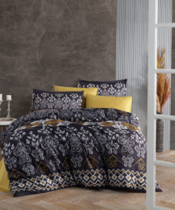 Ropa de cama negra y amarilla