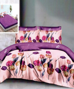 Ropa de cama rosa y lila con tulipanes