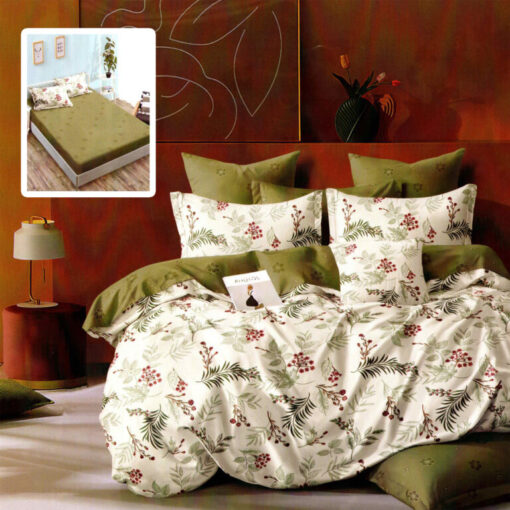 Ropa de cama verde y blanca