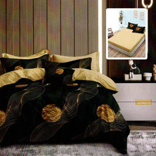 Ropa de cama negra y dorada