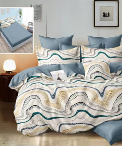 Ropa de cama azul y blanca y rayas