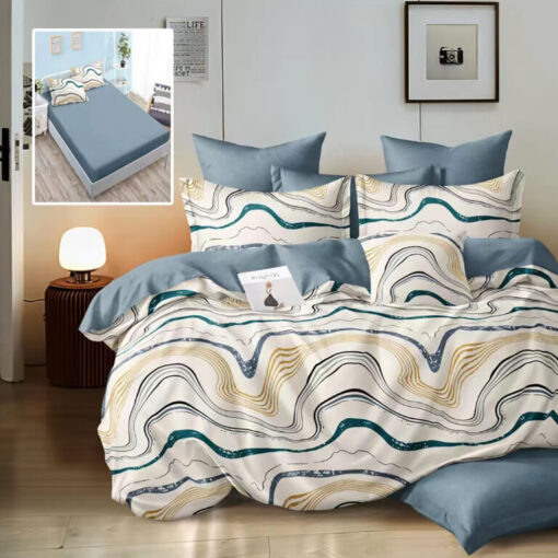 Ropa de cama azul y blanca y rayas
