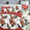 Ropa de cama blanca y roja y con hojas