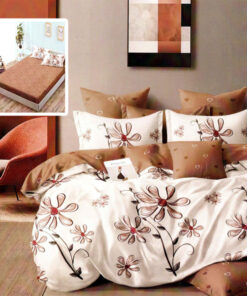 Ropa de cama marron y blanca