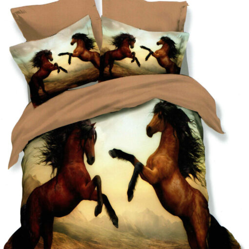 Ropa de cama 3D beige caballos