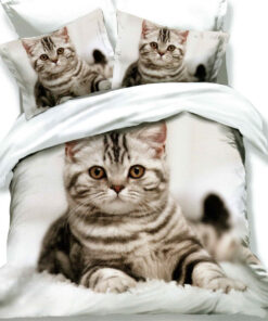 Ropa de cama 3D blanca con gatito