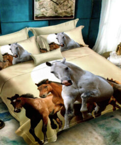 Ropa de cama 3D beige con caballos