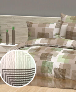 Ropa de cama beige con cuadraditos