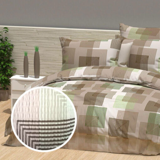 Ropa de cama beige con cuadraditos