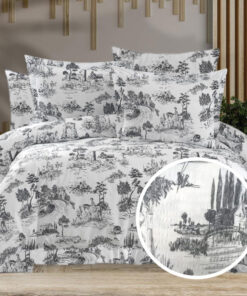 Ropa de cama blanca y gris