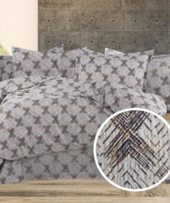 Ropa de cama gris y rayas marron
