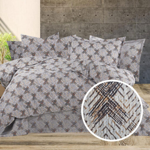 Ropa de cama gris y rayas marron
