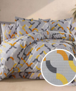 Ropa de cama gris con naranja