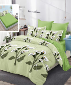 Ropa de cama verde y modelos de flor