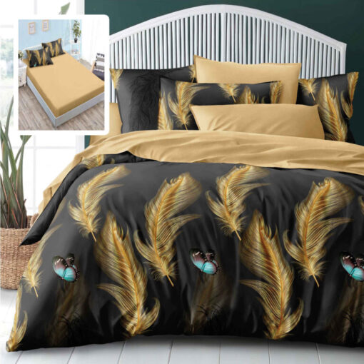 Ropa de cama negra y dorada