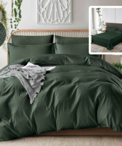 Ropa de cama verde oscuro con sabana normal