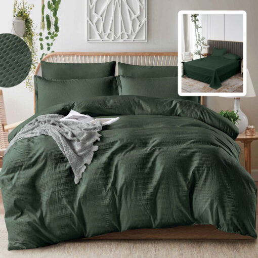 Ropa de cama verde oscuro con sabana normal