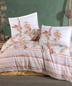 Ropa de cama blanca y naranja