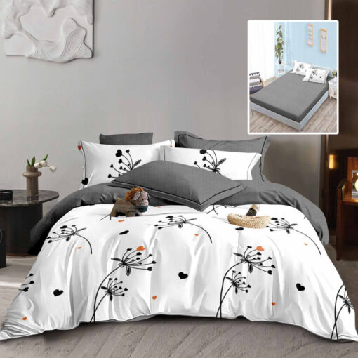 Ropa de cama blanca y gris oscuro