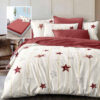 Ropa de cama roja y blanca y estrellas