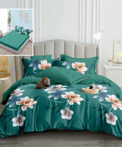 Ropa de cama verde oscuro con flores