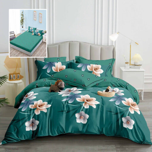 Ropa de cama verde oscuro con flores