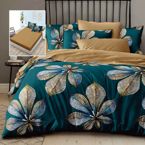 Ropa de cama azul oscuro y marron