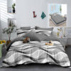 Ropa de cama gris con rayas negras y blancas