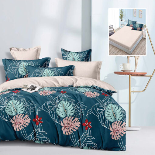 Ropa de cama azul oscuro con plumas