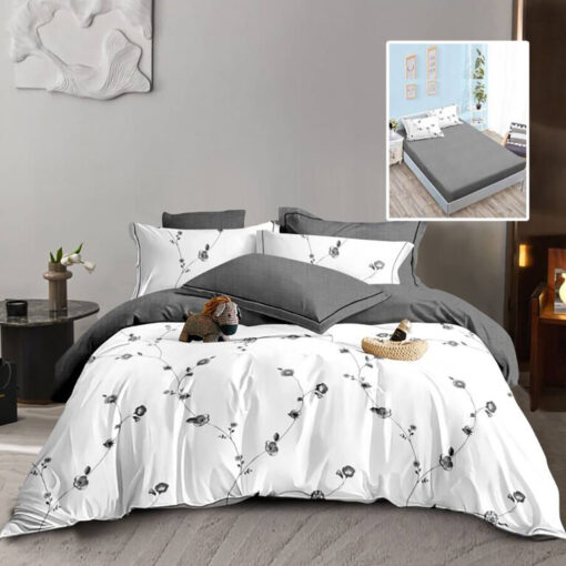 Ropa de cama blanca y gris