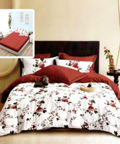 Ropa de cama blanca y roja con flores
