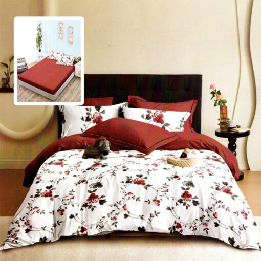Ropa de cama blanca y roja con flores