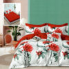 Ropa de cama blanca y roja con flores