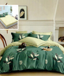 Ropa de cama verde con hojas