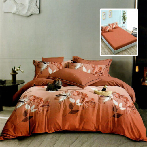 Ropa de cama naranja oscuro con flores