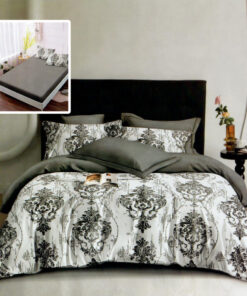 Ropa de cama gris y blanca